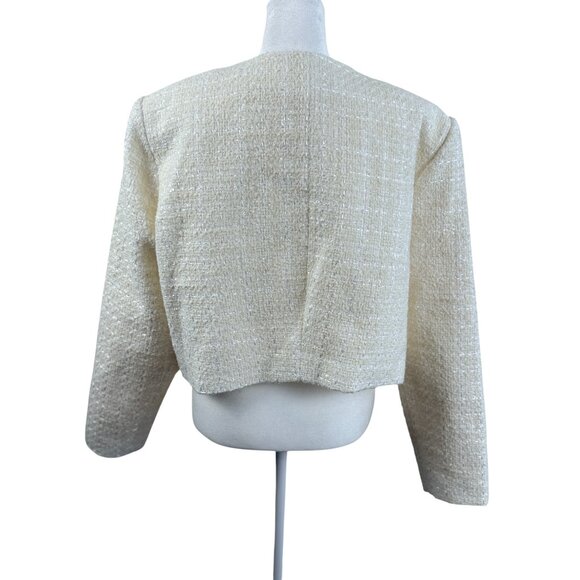 H&M Cream Tweed Cropped Jacket with Gold Buttons – Size Large - Picture 5 of 8